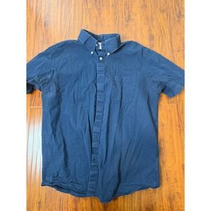 Men's Brooks Brothers Navy Blue Seersucker Short Sleeve Button Up Shirt Size L